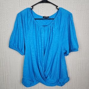 EXPRESS Cross Front Cap Sleeve Blue Cotton & Modal Blouse L